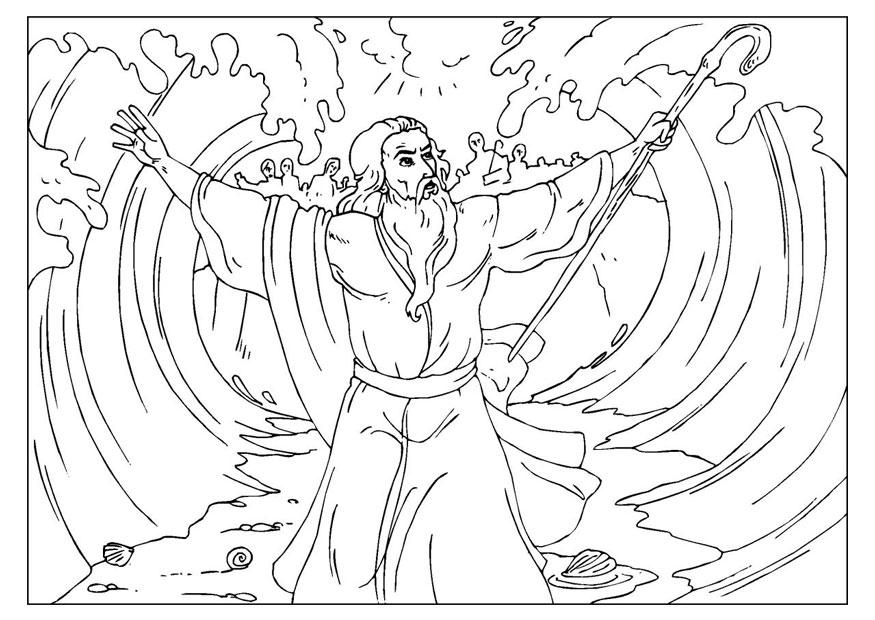 Coloring page Moses parts the Red Sea