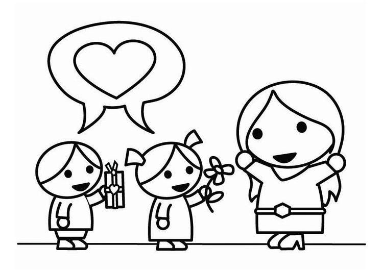 Coloring page Mother's Day with children