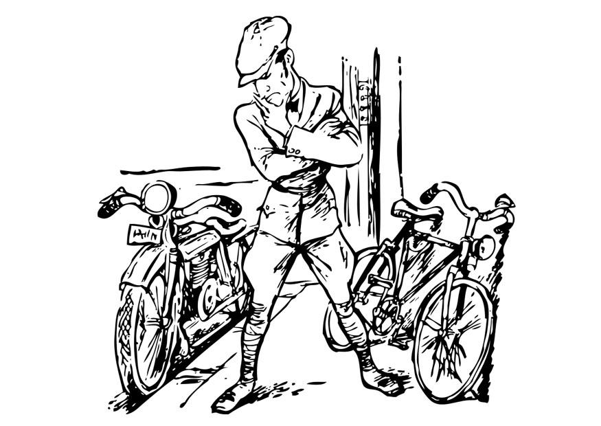 Coloring page motorbike and bicycle