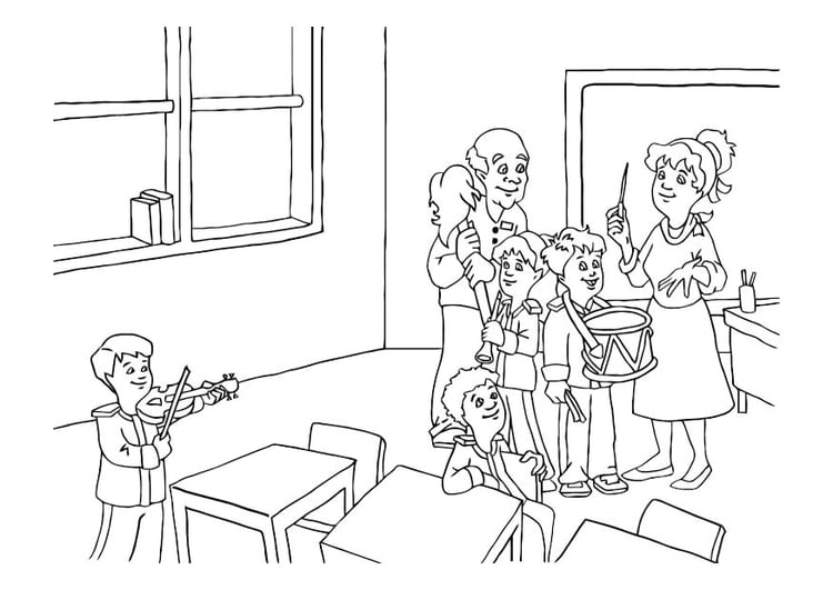 Coloring page music class