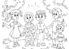 Coloring pages Muslim children with Western children