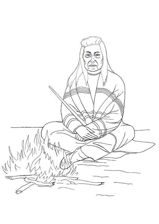 Coloring page native american campfire