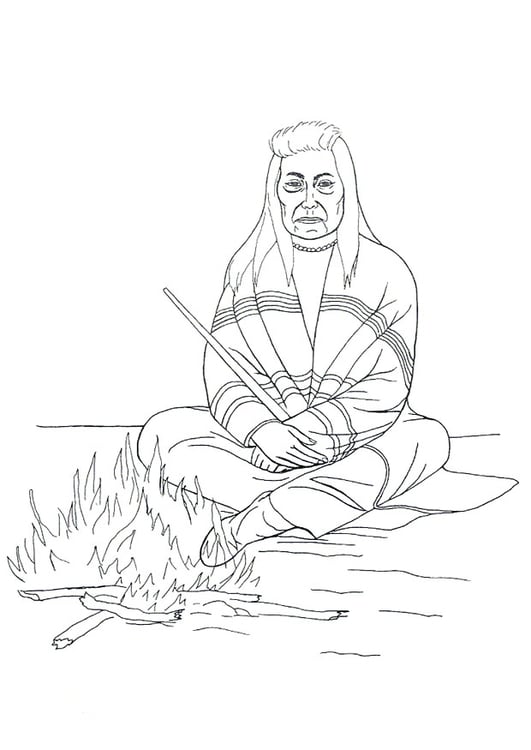 Coloring page native american campfire