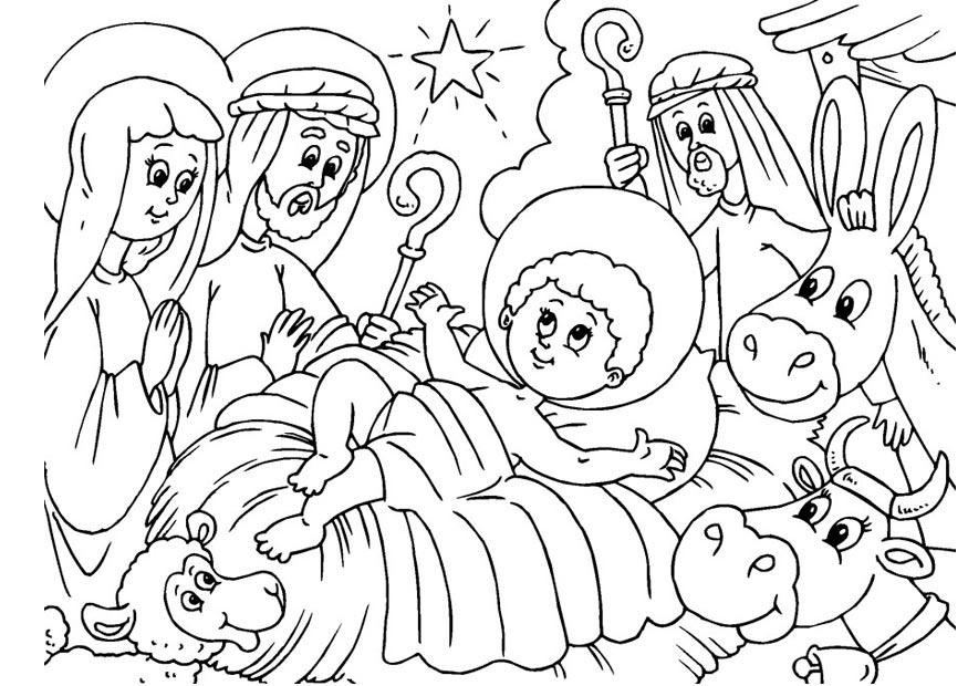 Coloring page nativity scene - birth of Jesus