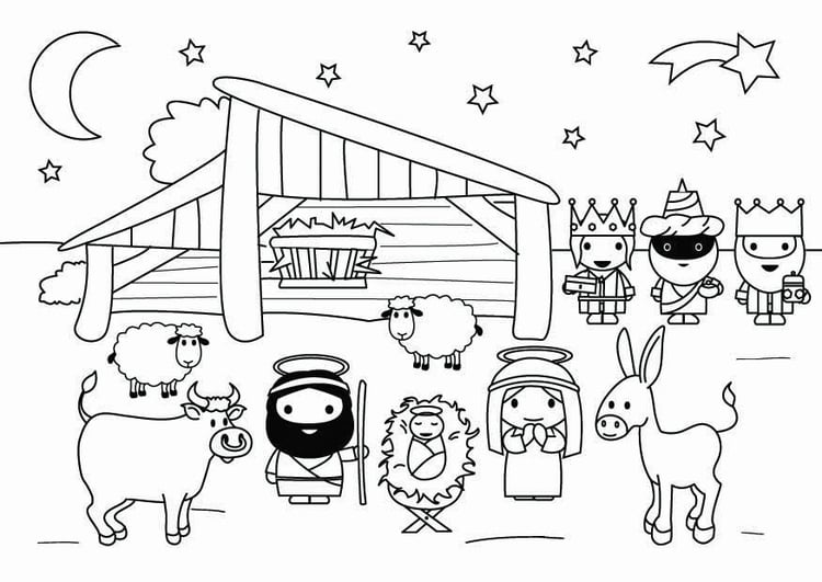 Coloring page nativity scene