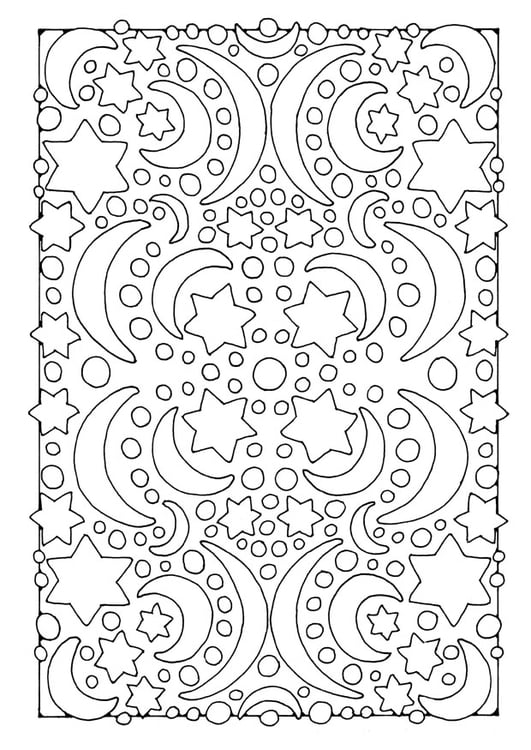 Coloring page night - moon and stars
