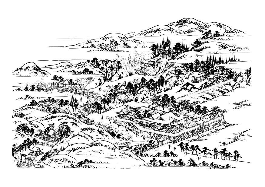 Coloring Page old Japanese village - free printable coloring pages