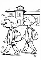 Coloring page on the way to school