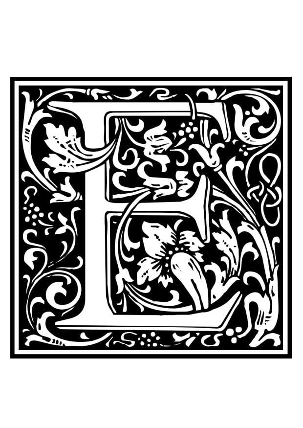 Coloring page ornamental alphabet - E