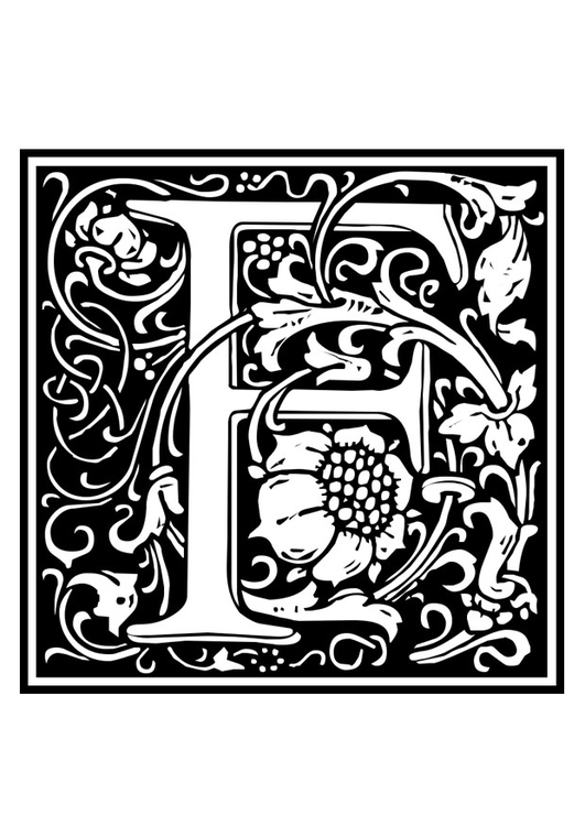 Coloring page ornamental alphabet - F