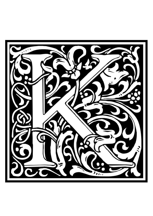 Coloring page ornamental alphabet - K