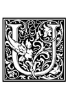 Coloring page ornamental alphabet - U