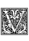 Coloring pages ornamental alphabet - V