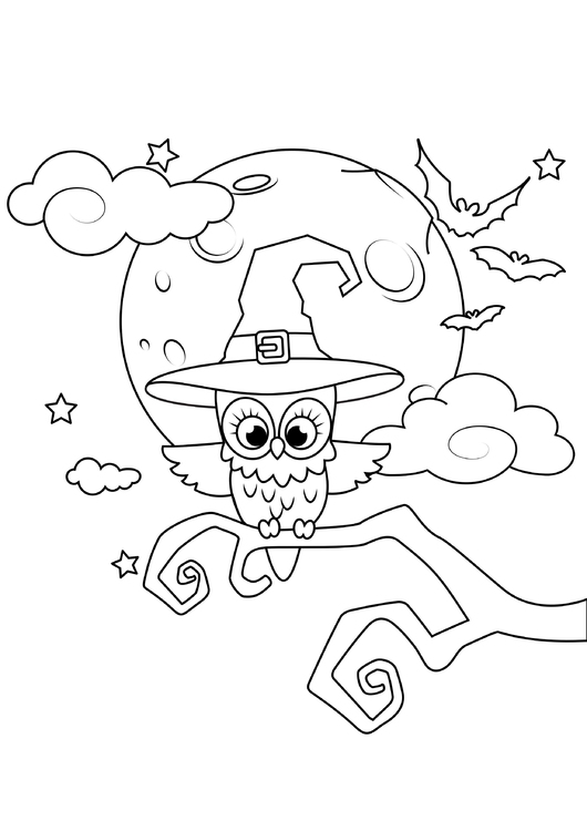 Coloring page owl with full moon