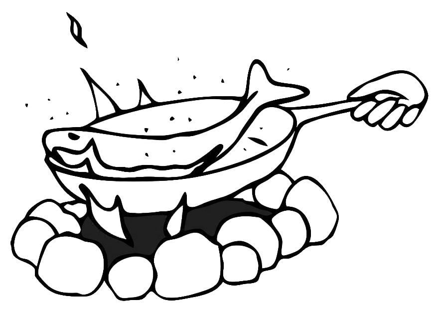 Coloring page pan-fried fish