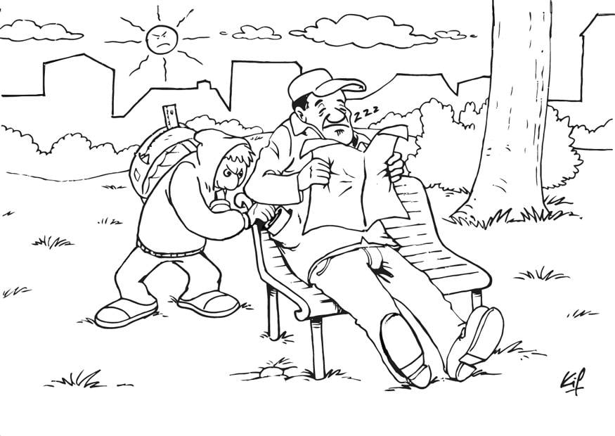 Coloring page pickpocket in the park