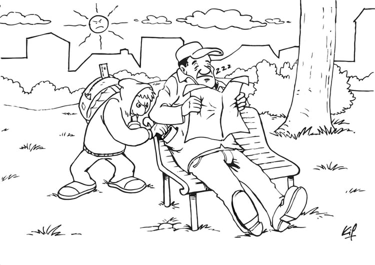 Coloring page pickpocket in the park