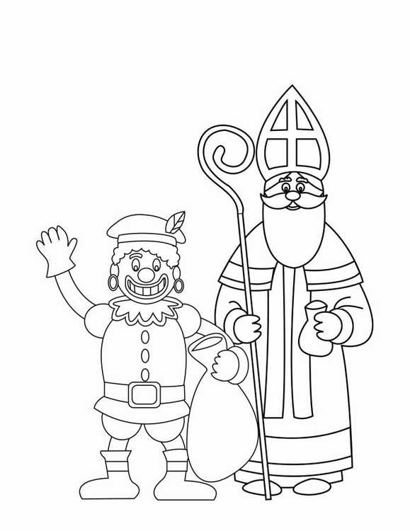 Coloring page Piet and St. Nicholas 