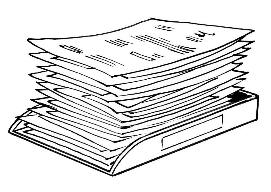 Coloring page pile of documents
