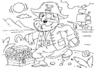 Coloring page pirate with treasure chest