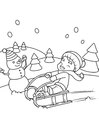 Coloring page playing in the snow