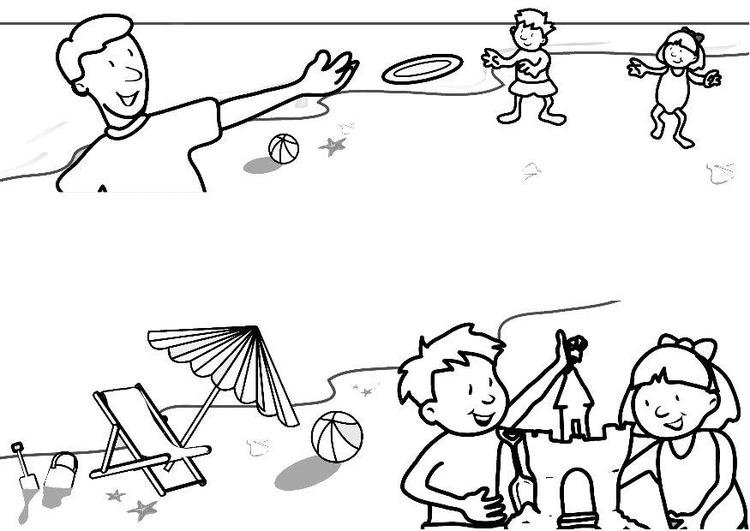 Coloring page playing on the beach