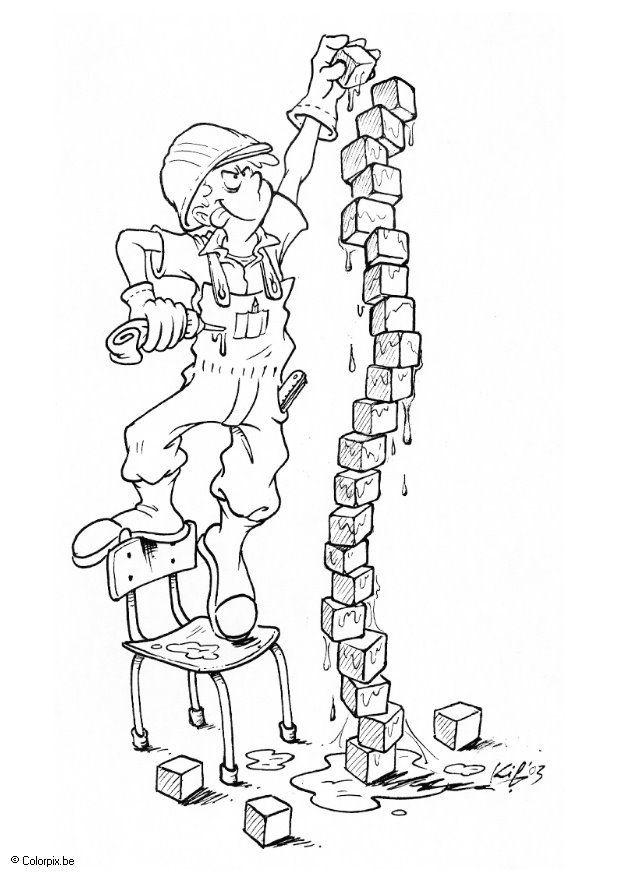 Coloring page playing with building blocks