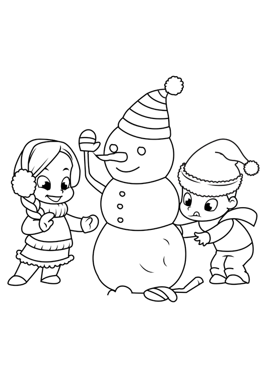 Coloring page playing with snowman