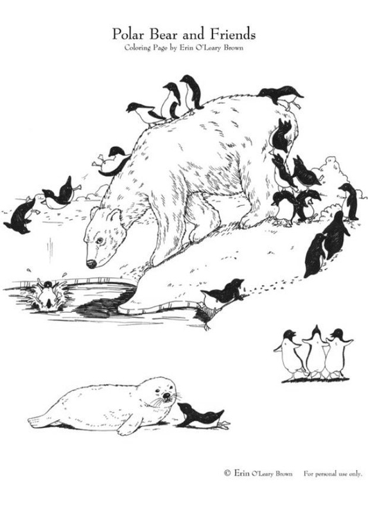 Coloring page polar bear and friends
