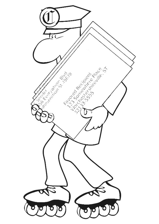 Coloring page postman on roller blades