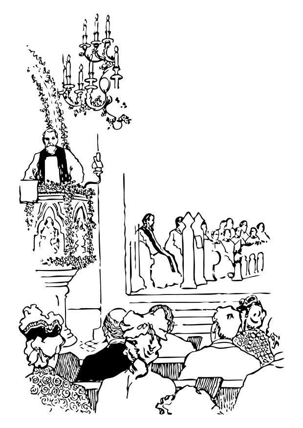 Coloring page priest at pulpit