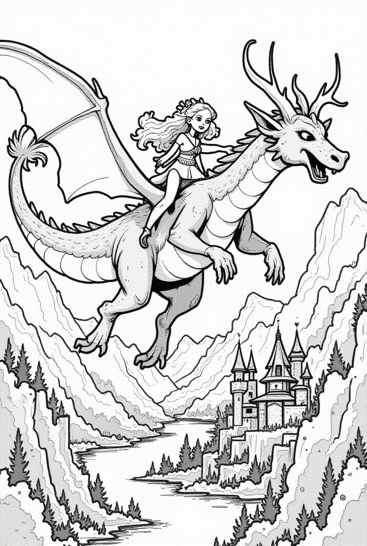princess flying on her dragon