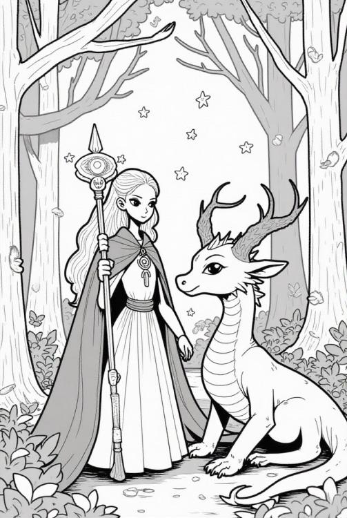 princess in forest with dragon