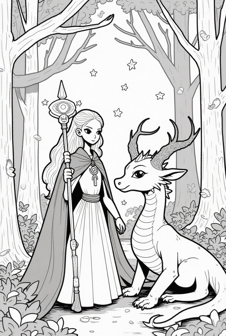 princess in forest with dragon