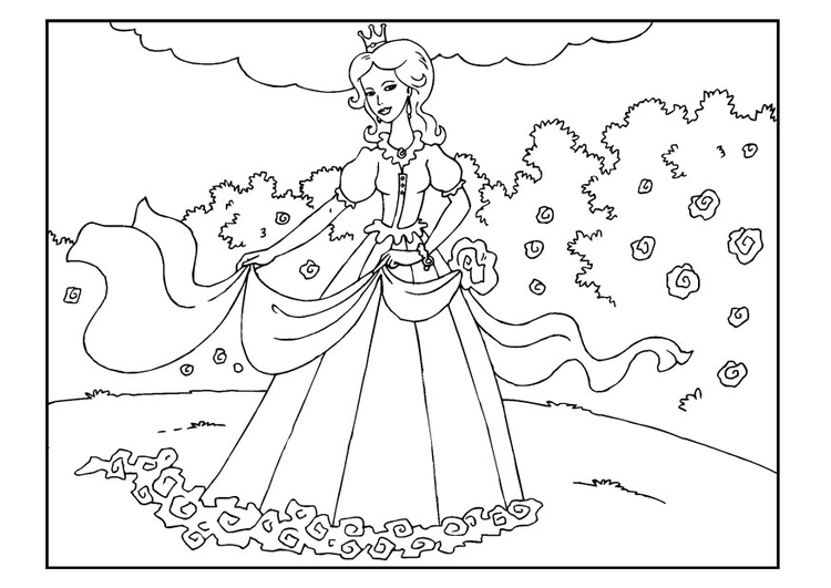 Coloring page princess in garden