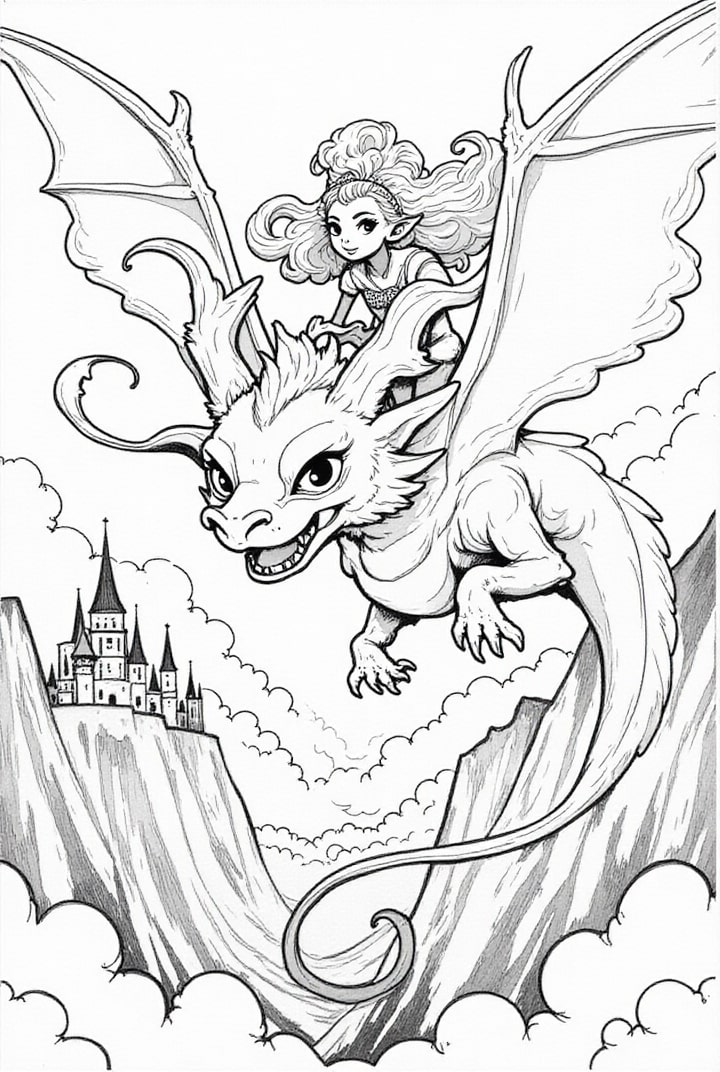 princess on her flying dragon