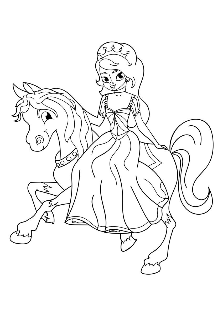 Coloring page princess on horseback