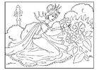 coloring-page princess picks flowers