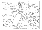 coloring-page princess with dove