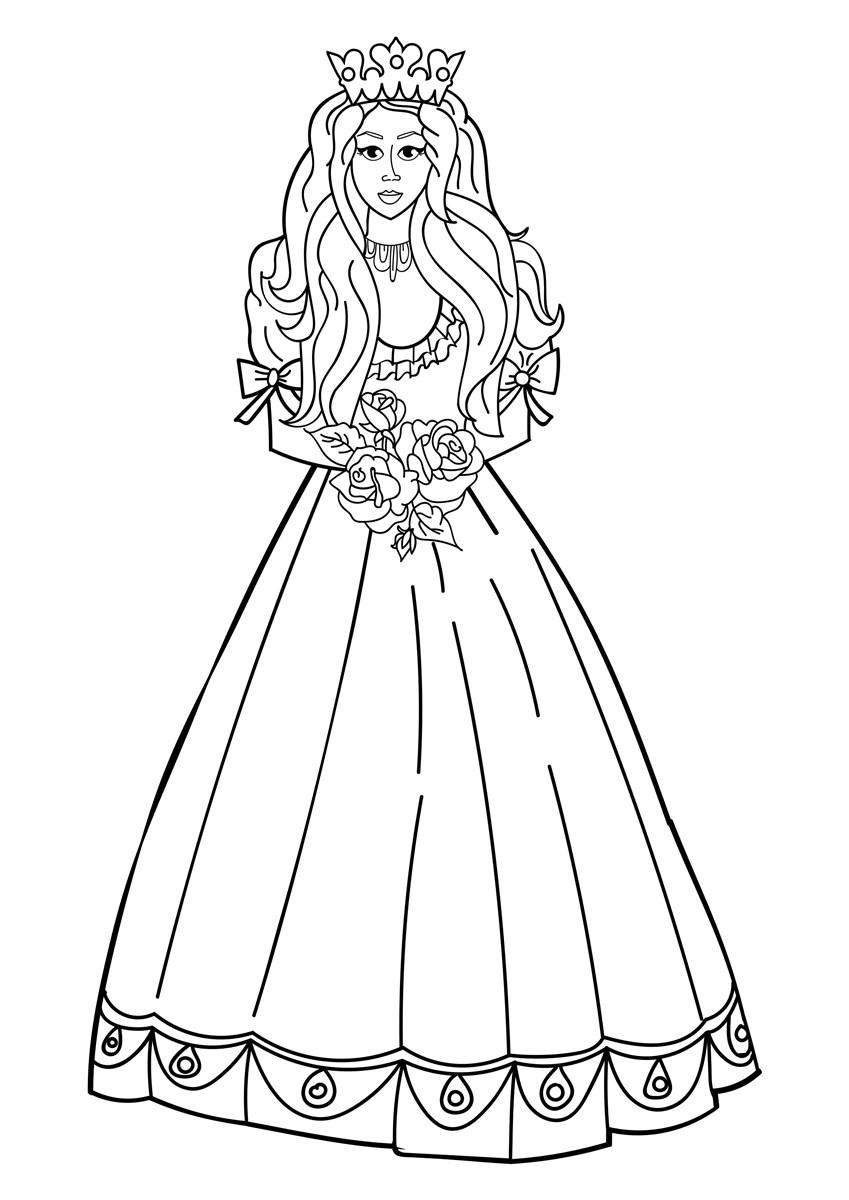 Coloring Page princess with flowers   free printable coloring ...