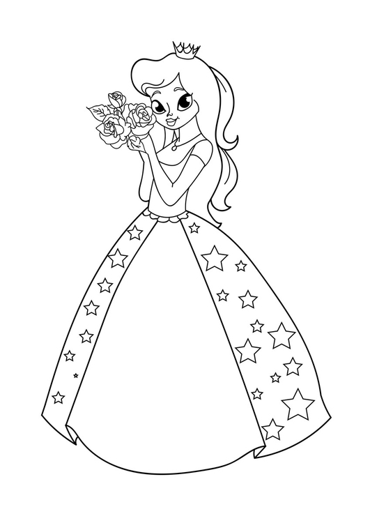 Coloring page princess with flowers