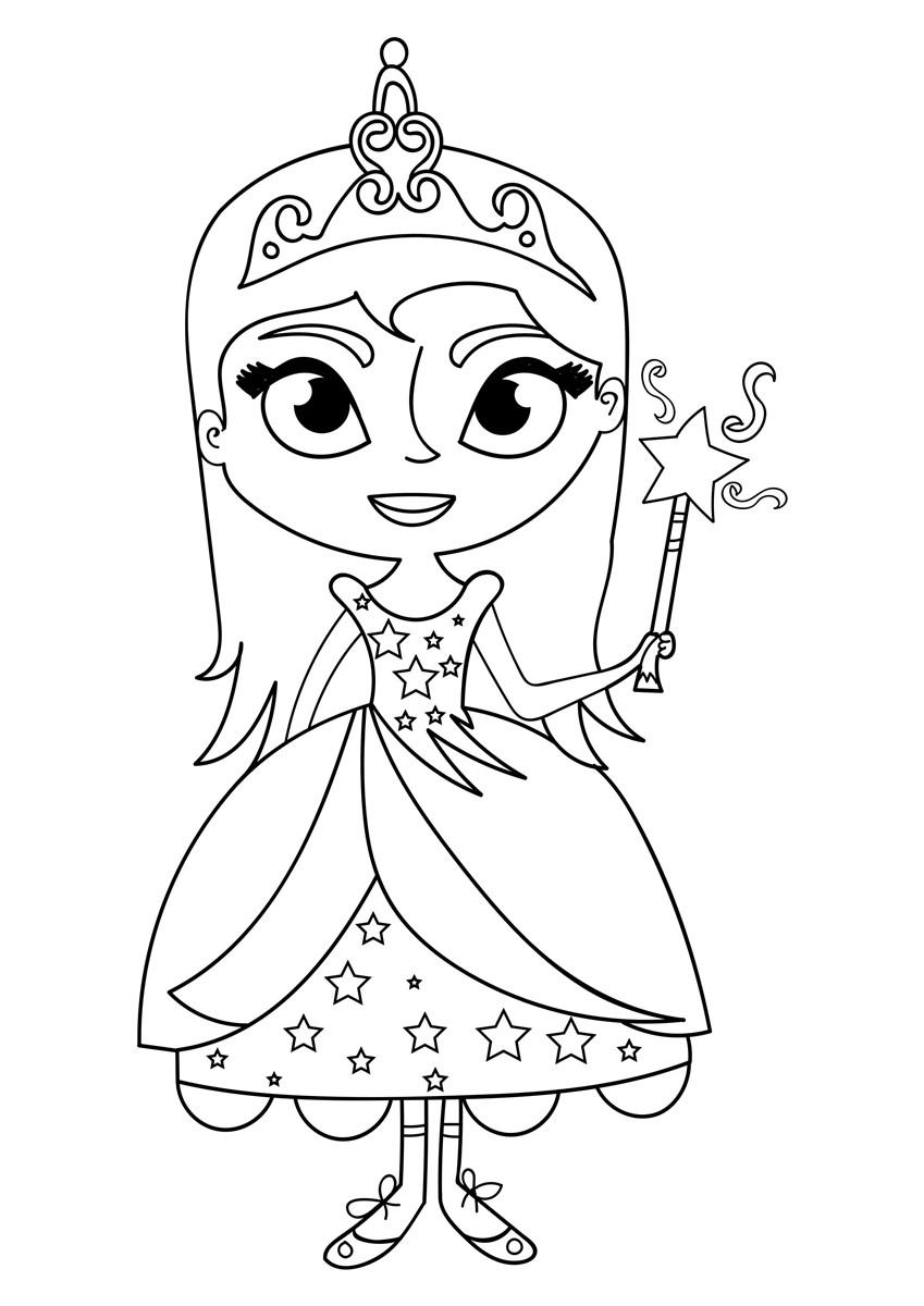 Coloring page princess with wand