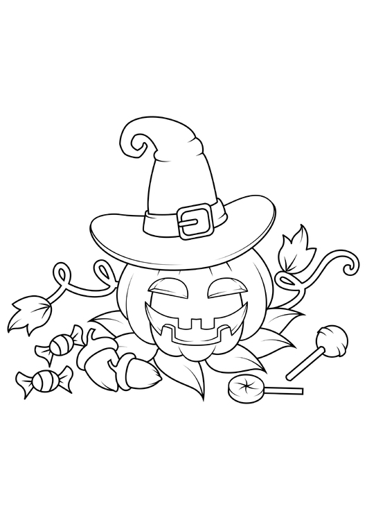 Coloring page pumpkin with hat