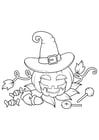 Coloring page pumpkin with hat