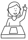 Coloring page pupil raises hand