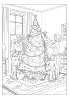 putting up a Christmas tree with family