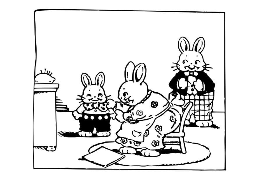 Coloring page rabbit family