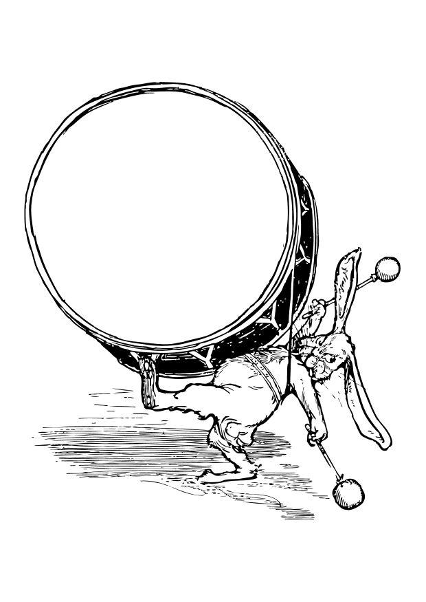 Coloring page rabbit with drum