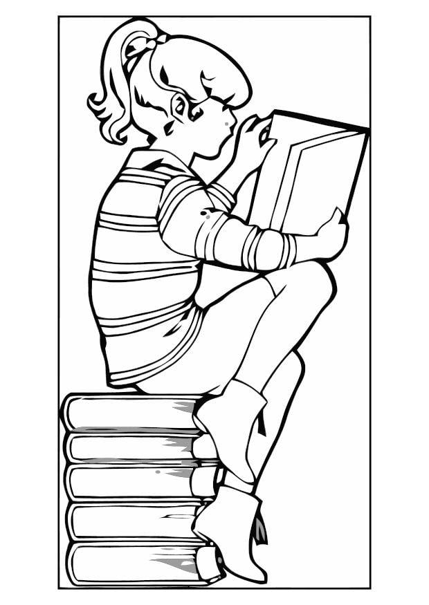 Coloring page reading a book