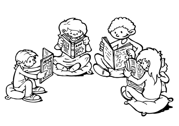 Coloring page reading corner